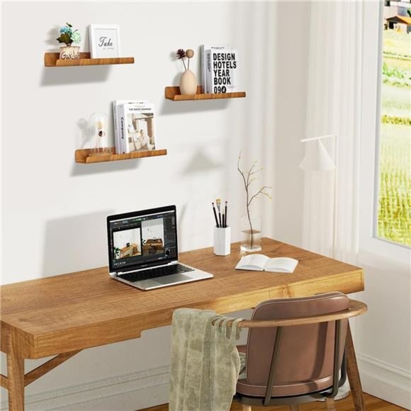 4 Wood Grain Acrylic Shelves for Wall Storage, 15" Floating Shelves Wall Mounted - Picture 2 of 7